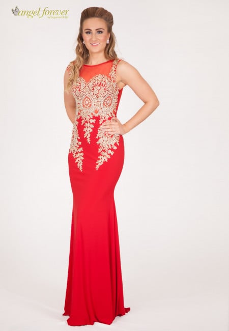 Angel Forever Red & Gold Jersey Prom Dress / Evening Dress